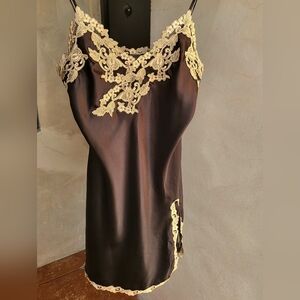 La Perla Maison Frastaglio Silk Nightgown Black Lace Slit Size 44 L Italy